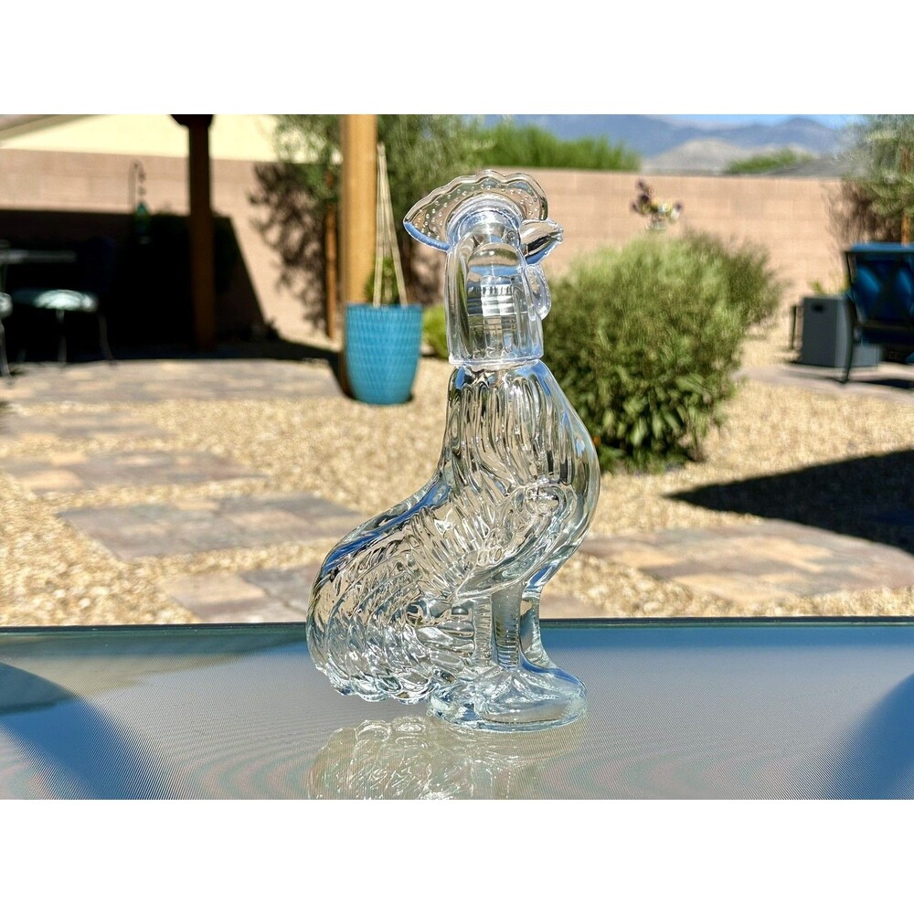 Vtg Clear Glass Rooster Decatur, Vase, Bottle With Removable Head 8 3/4" 1973